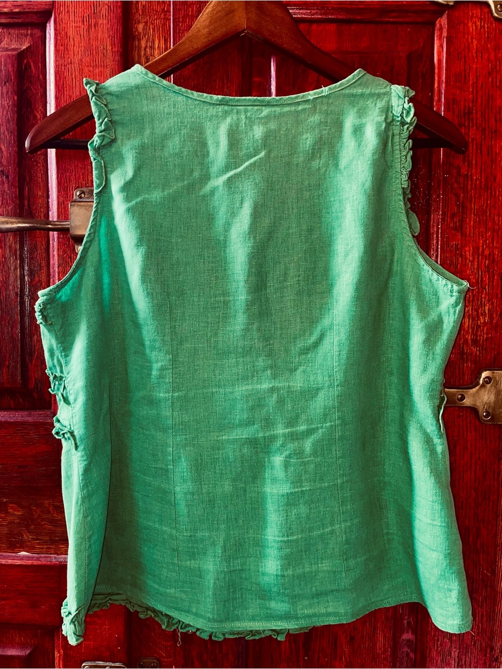 Green Ruffled Linen Tank Top - Sz Medium - Picture 3 of 3